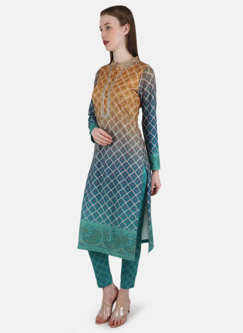 Women Blue Self Design Kurti+Lower Set - Image 2