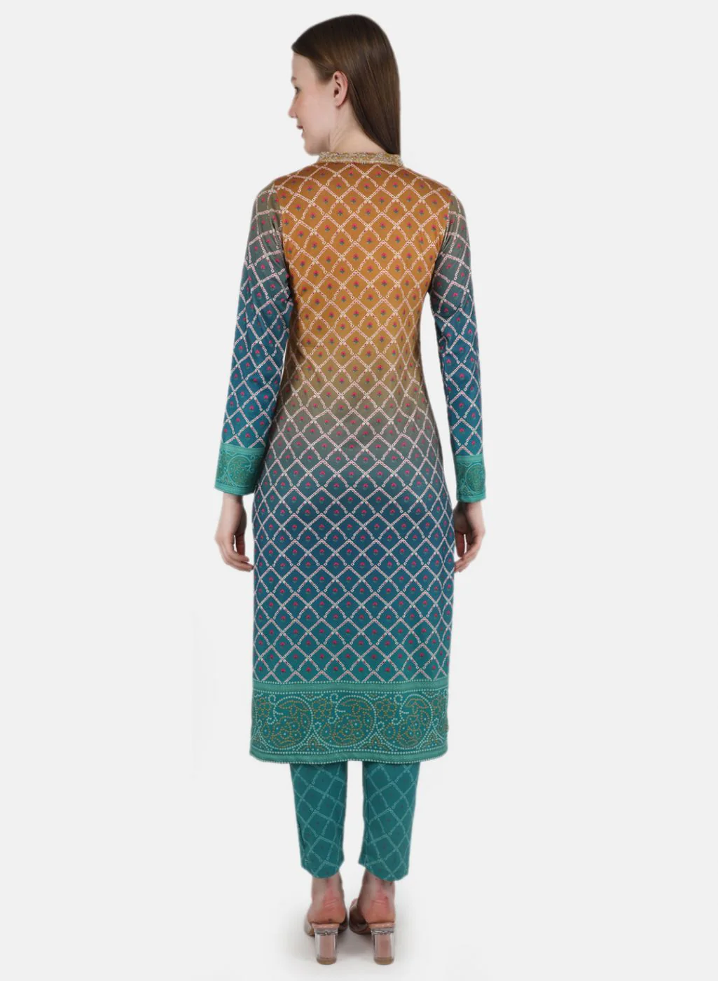 Women Blue Self Design Kurti+Lower Set - Image 3