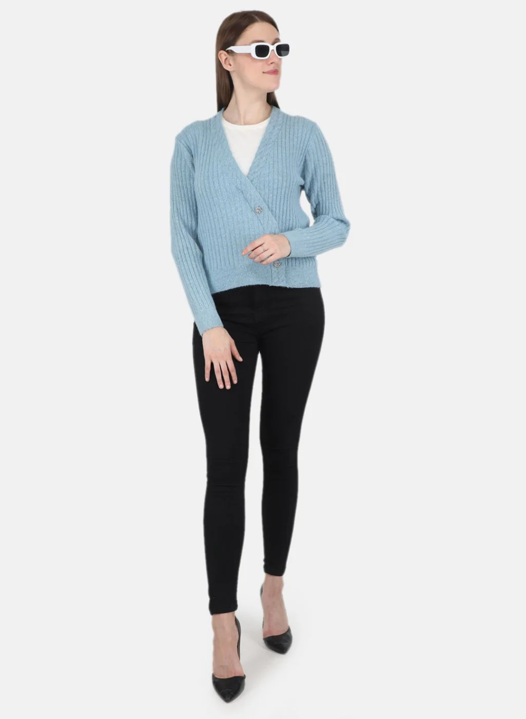Women Blue Self design Top - Image 4