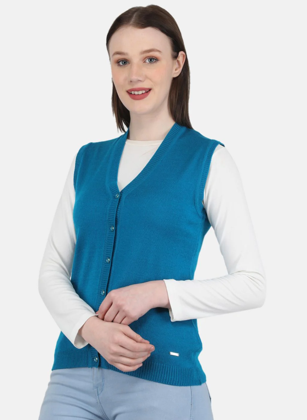 Women Blue Solid Cardigan - Image 2