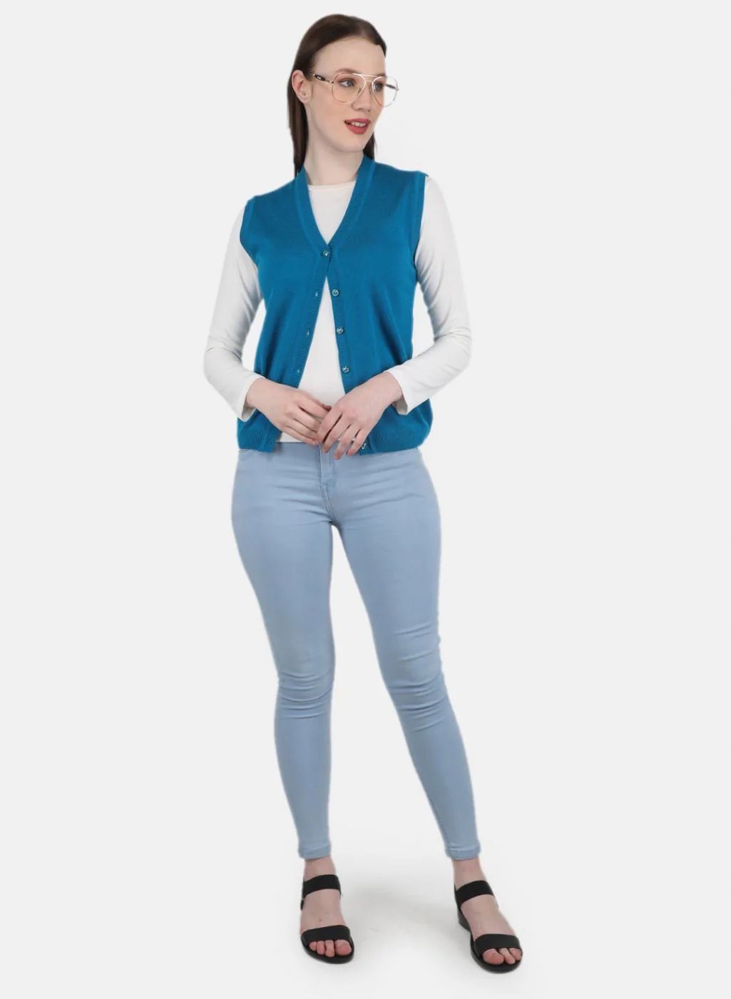 Women Blue Solid Cardigan - Image 4