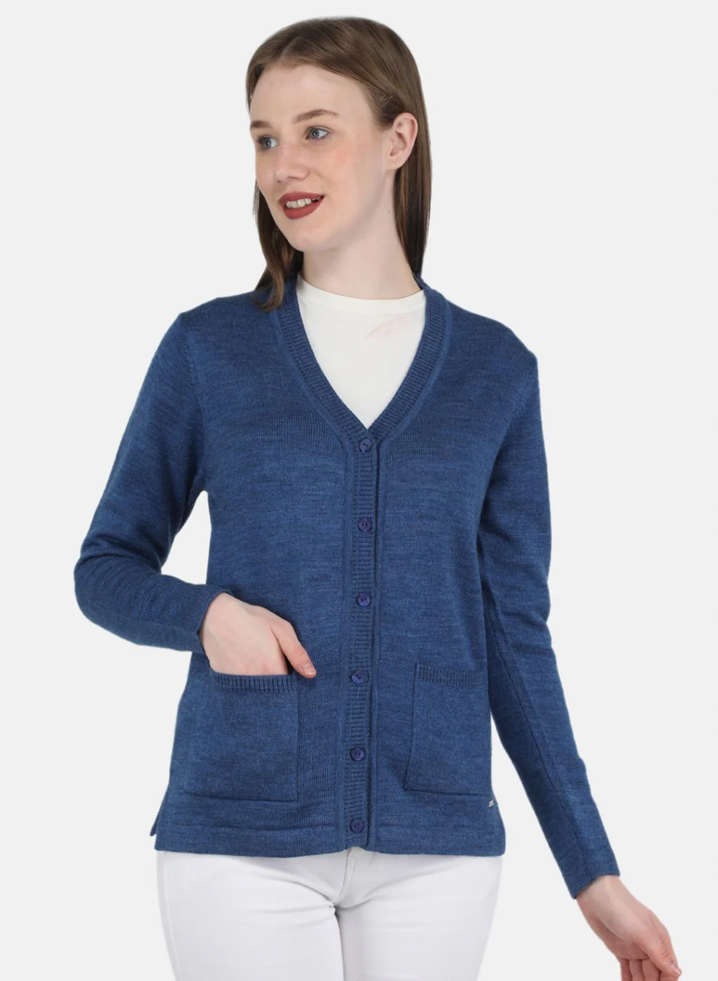 Women Blue Solid Cardigan
