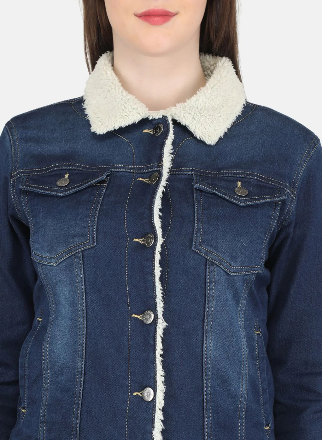 Women Blue Solid Denim Jacket - Image 5