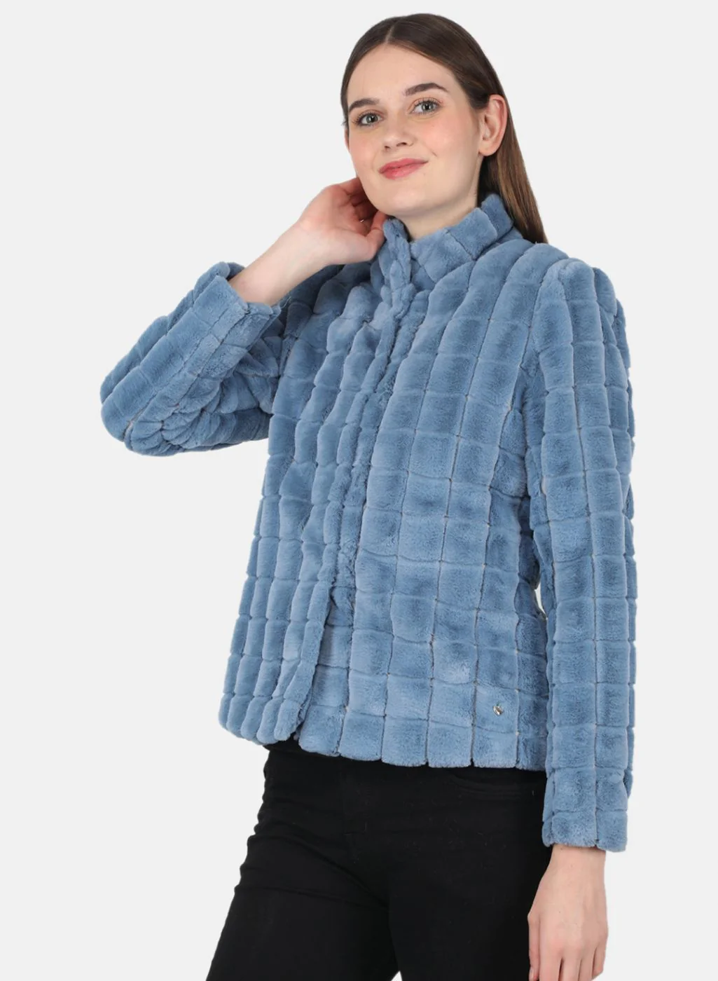 Women Blue Solid Jacket - Image 2