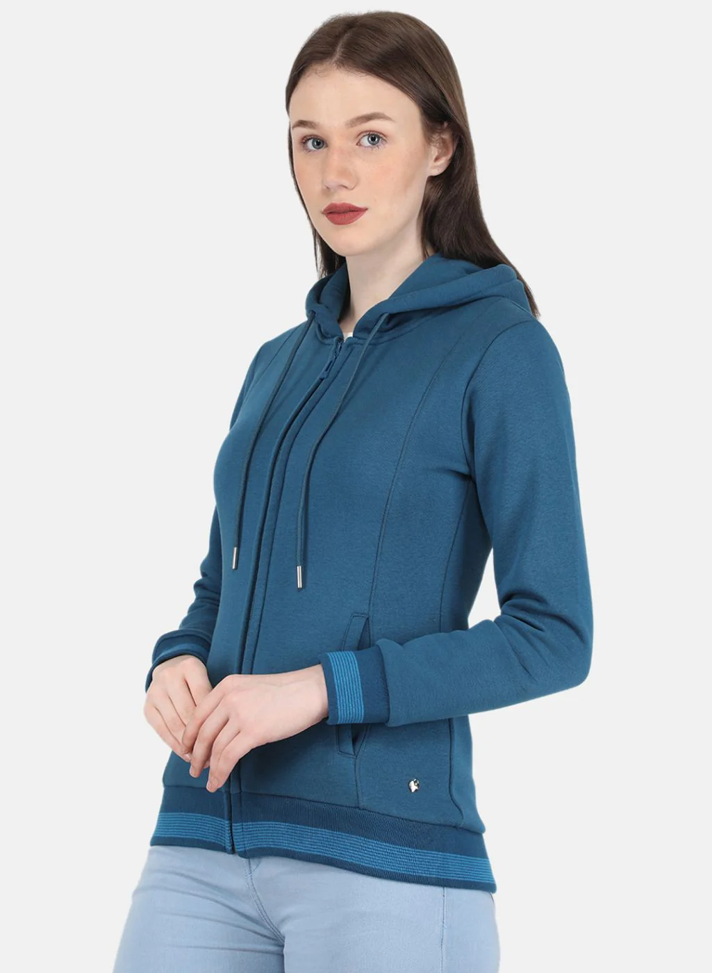 Women Blue Solid Sweatshirt - Image 2