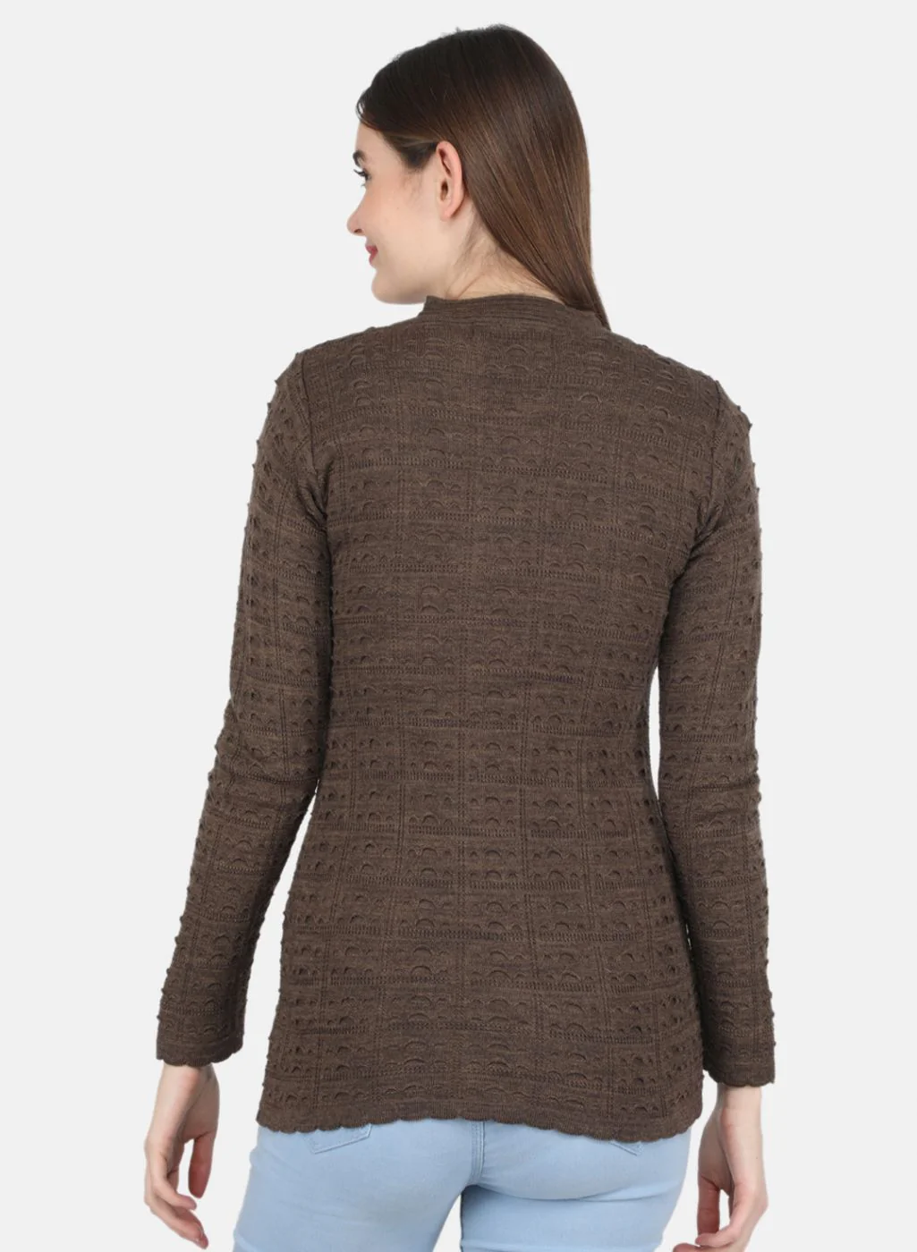 Women Brown Self design Cardigan - Image 3