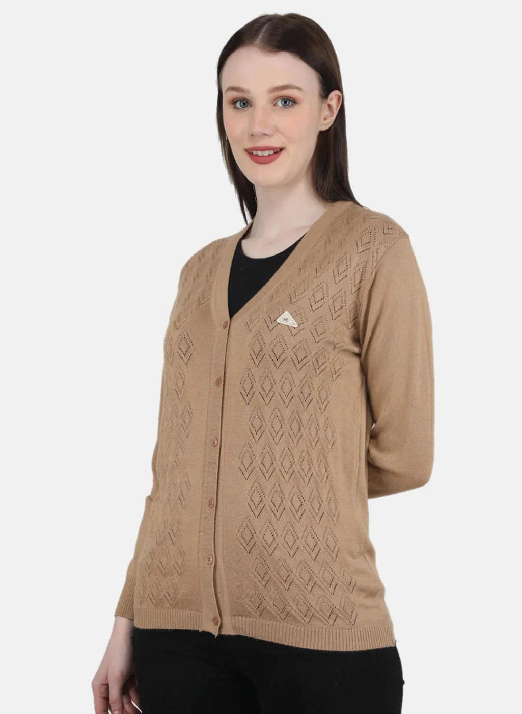 Women Brown Self Design Cardigan - Image 2