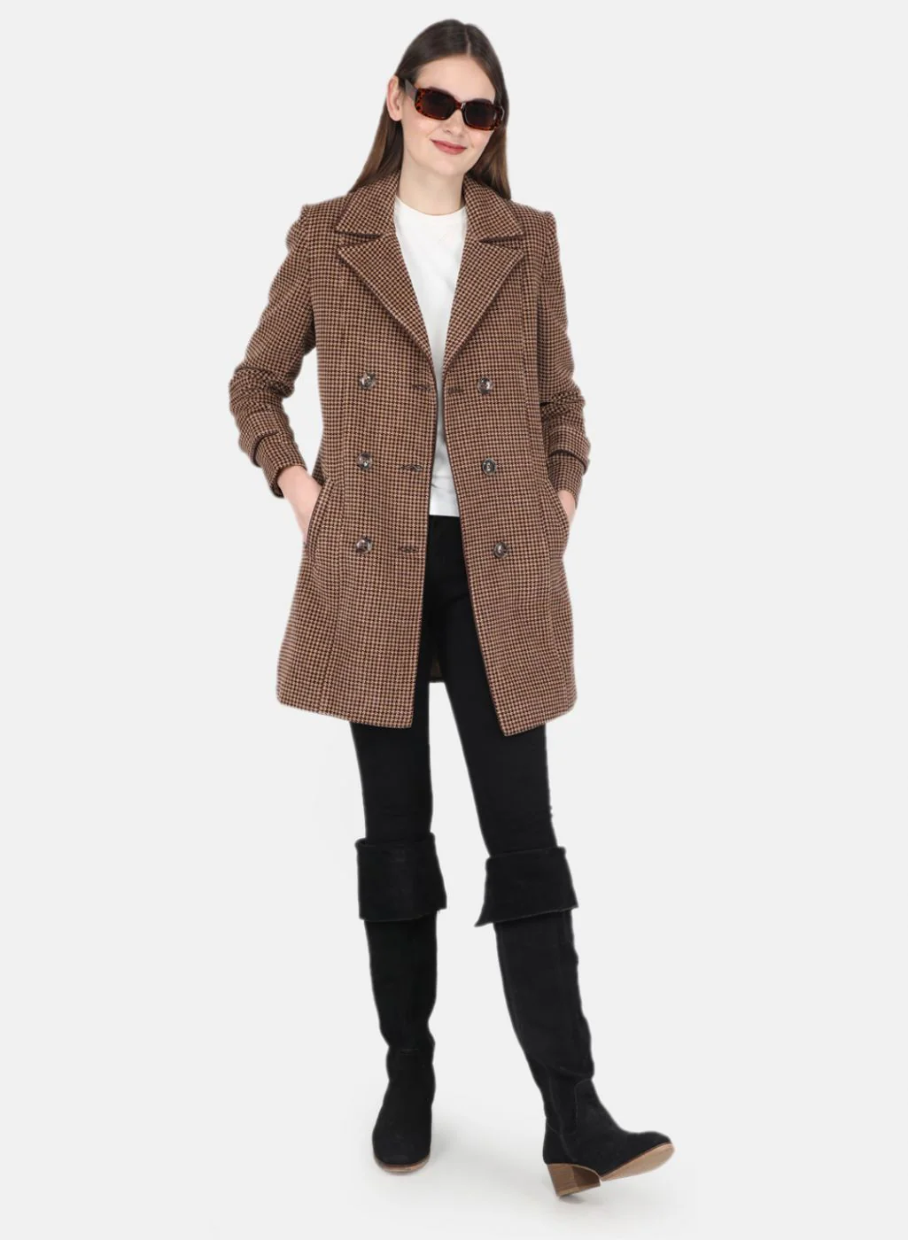 Women Brown Self design Coat - Image 4