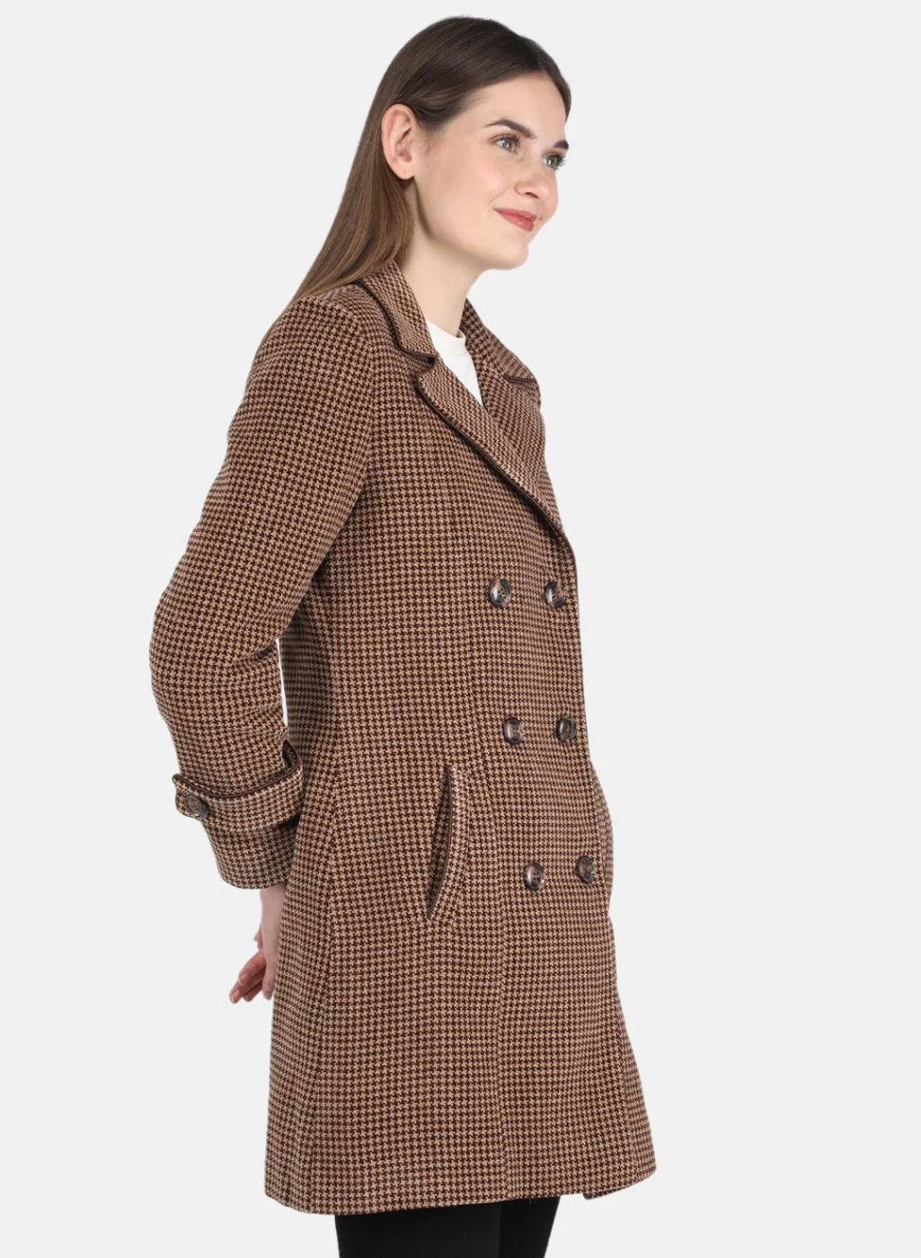 Women Brown Self design Coat - Image 6