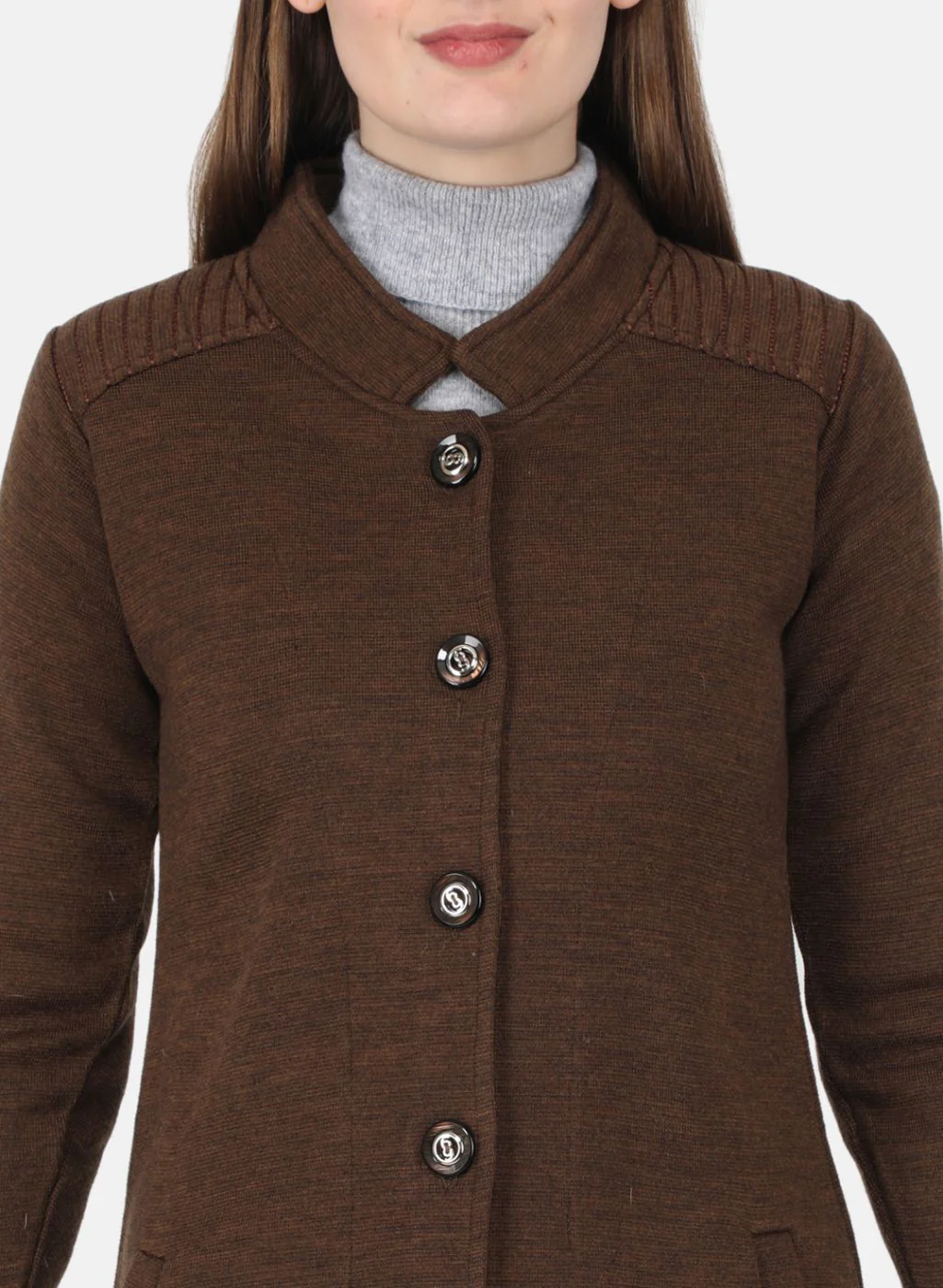 Women Brown Self Design Coat - Image 5