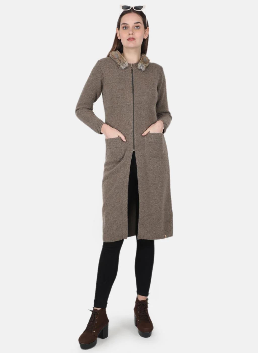 Women Brown Self Design Pullover - Image 4