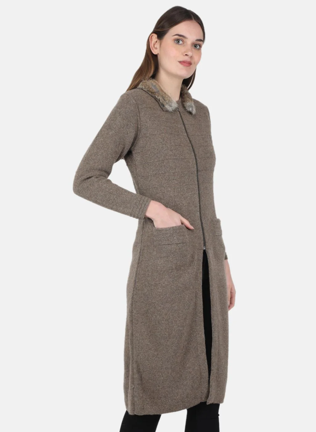 Women Brown Self Design Pullover - Image 6