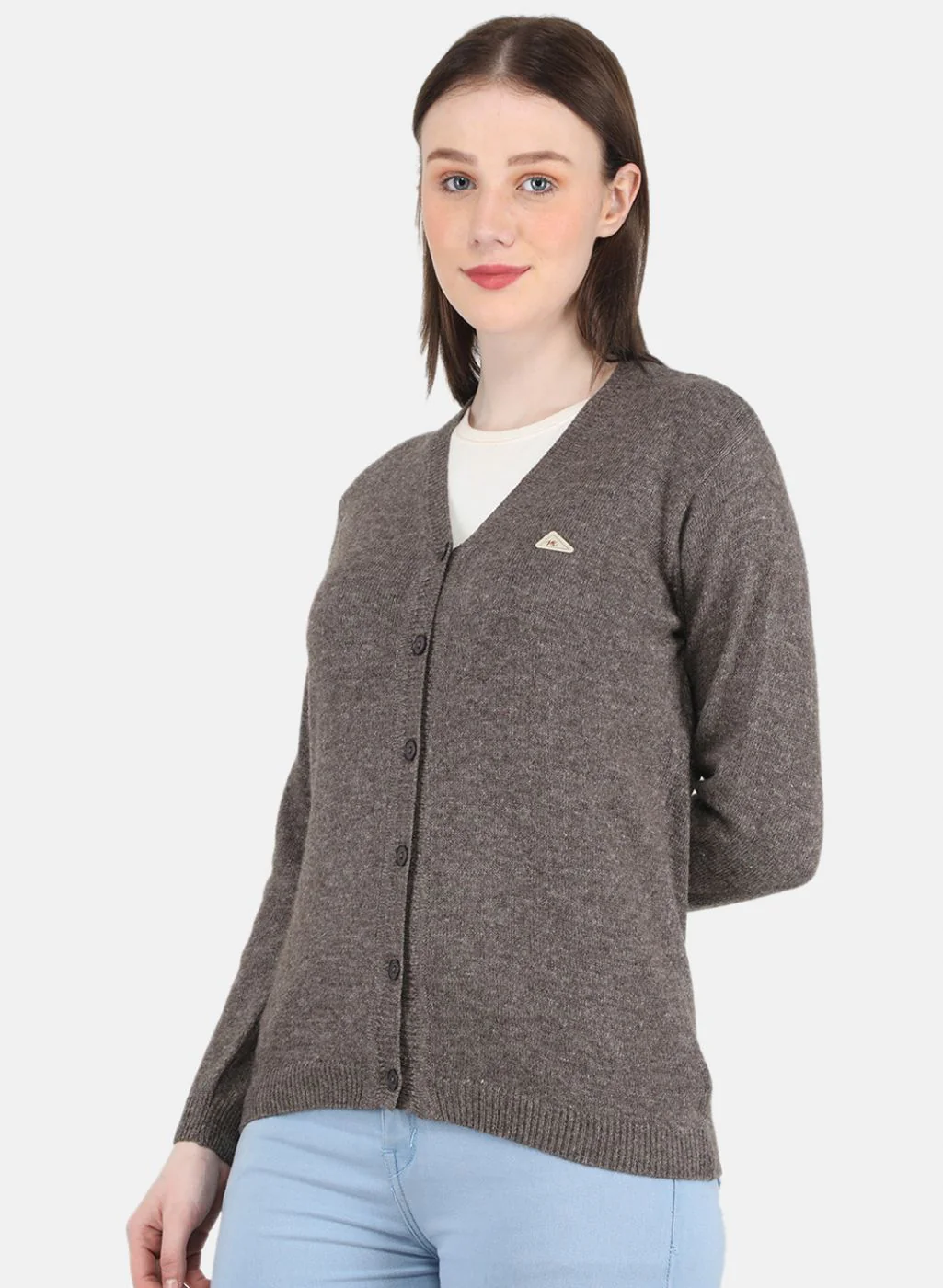 Women Brown Solid Cardigan - Image 2