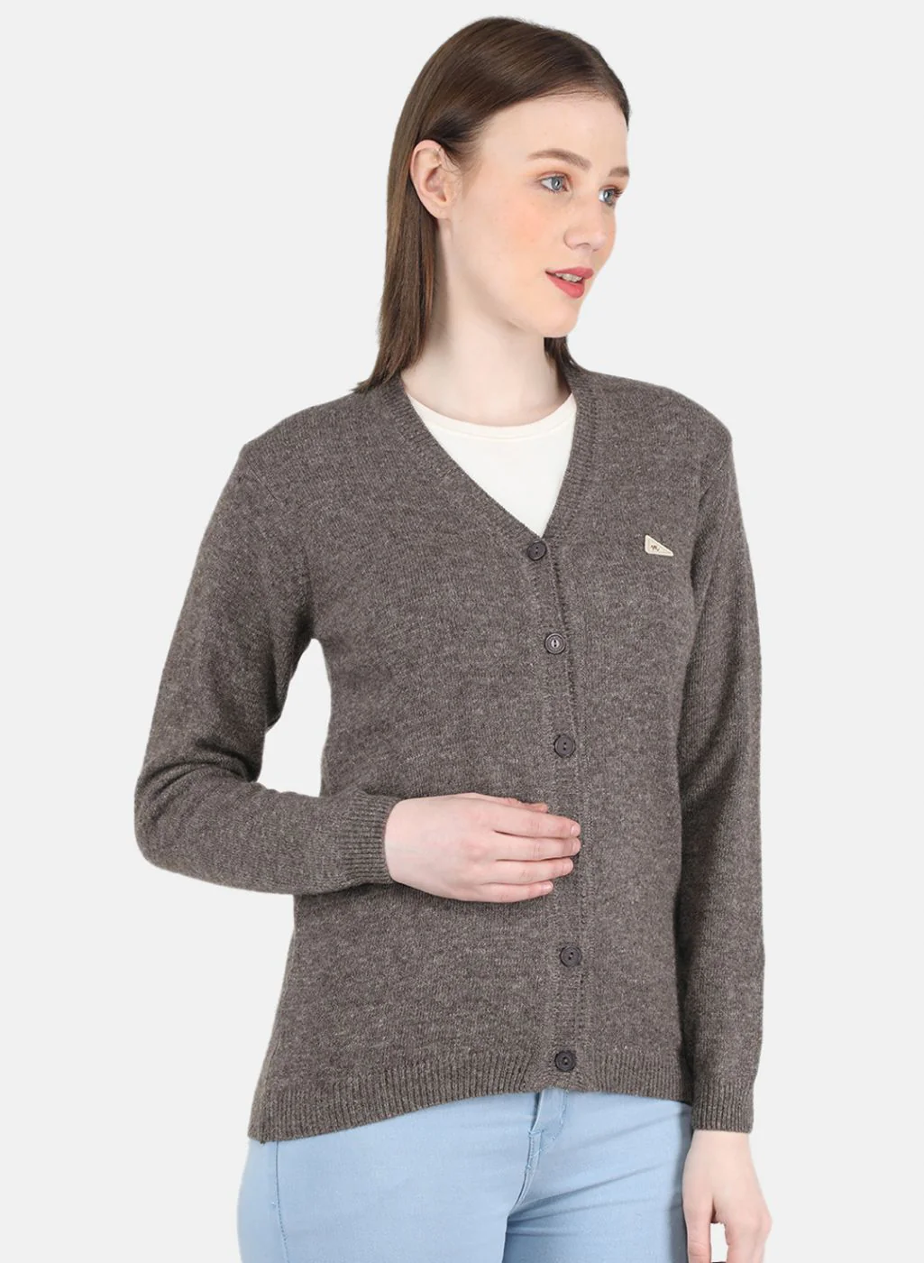 Women Brown Solid Cardigan - Image 6