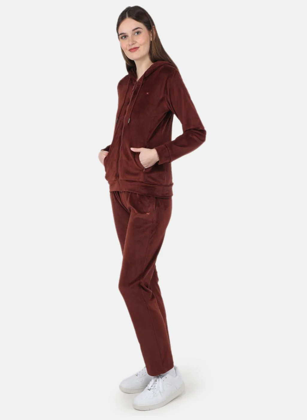 Women Brown Solid Tracksuit - Image 2