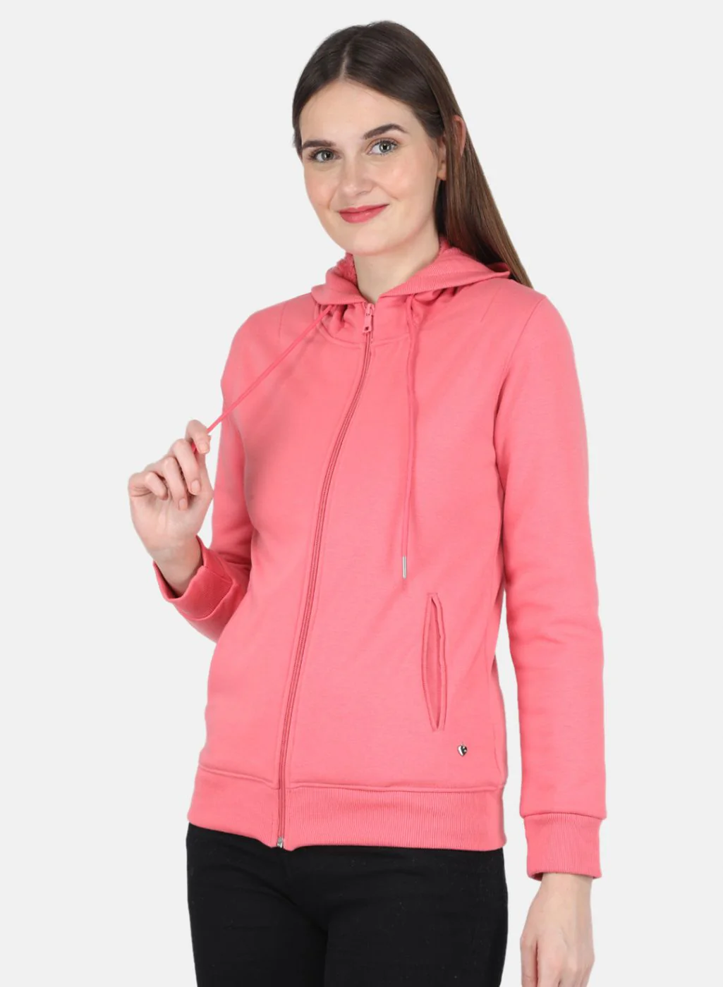 Women Coral Pink Solid Sweatshirt - Image 2