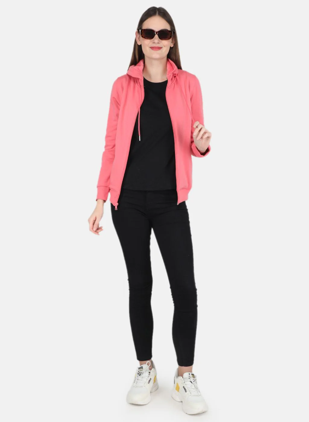 Women Coral Pink Solid Sweatshirt - Image 4