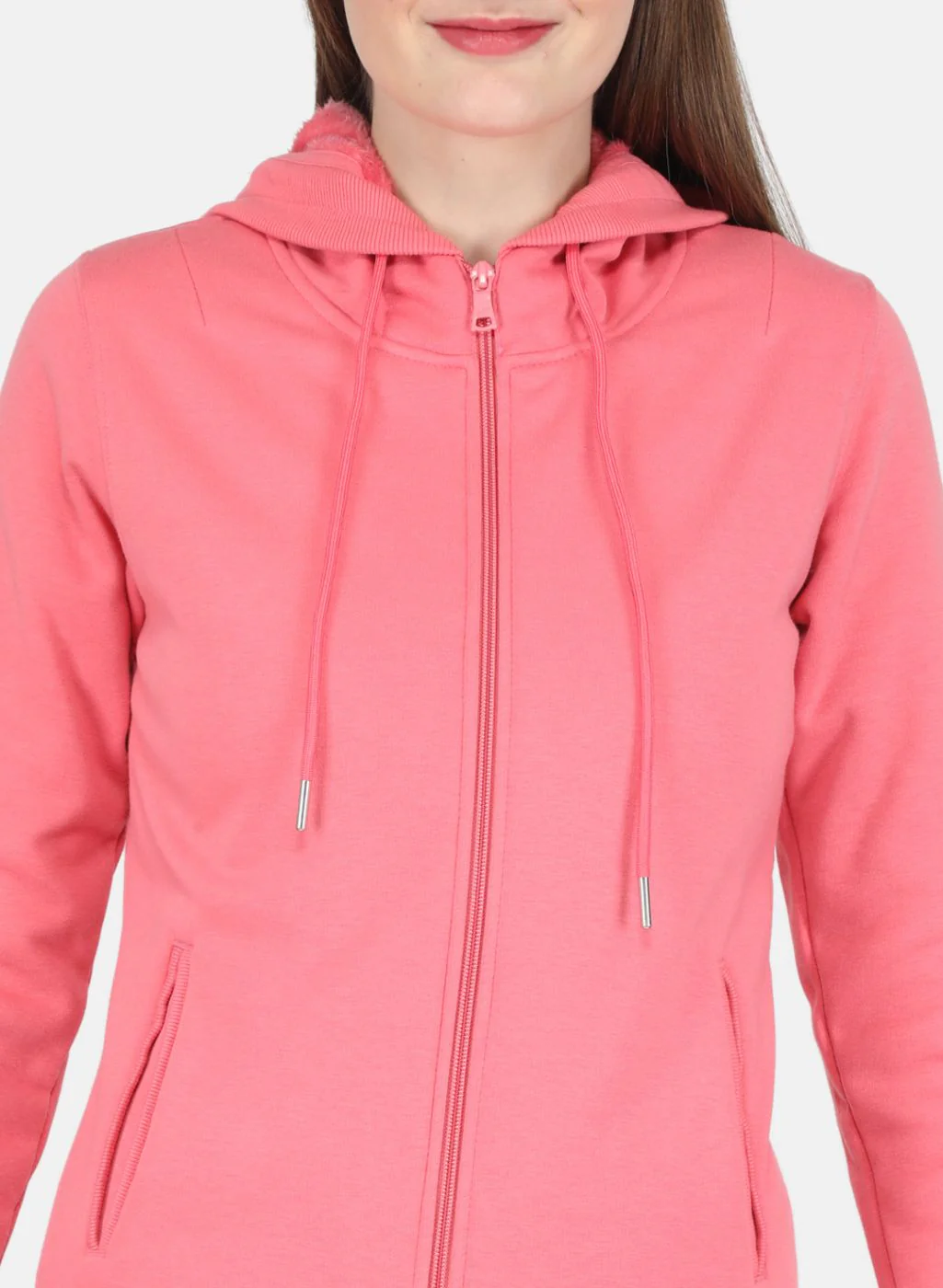 Women Coral Pink Solid Sweatshirt - Image 5
