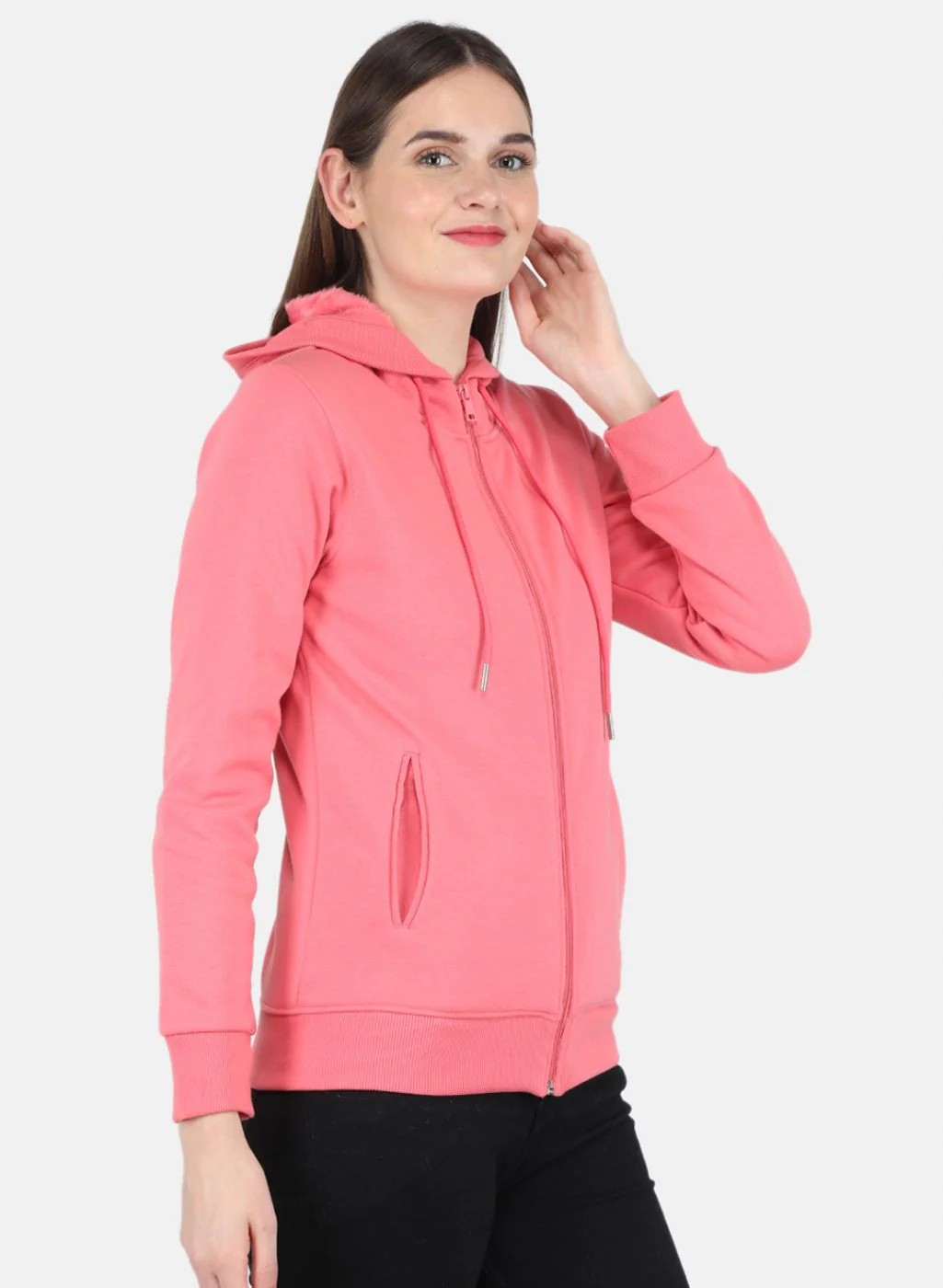 Women Coral Pink Solid Sweatshirt - Image 6