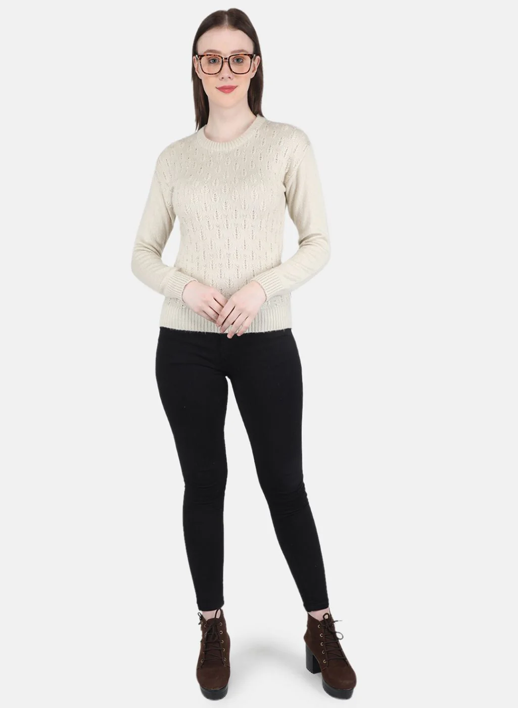 Women Cream Self Design Top - Image 4