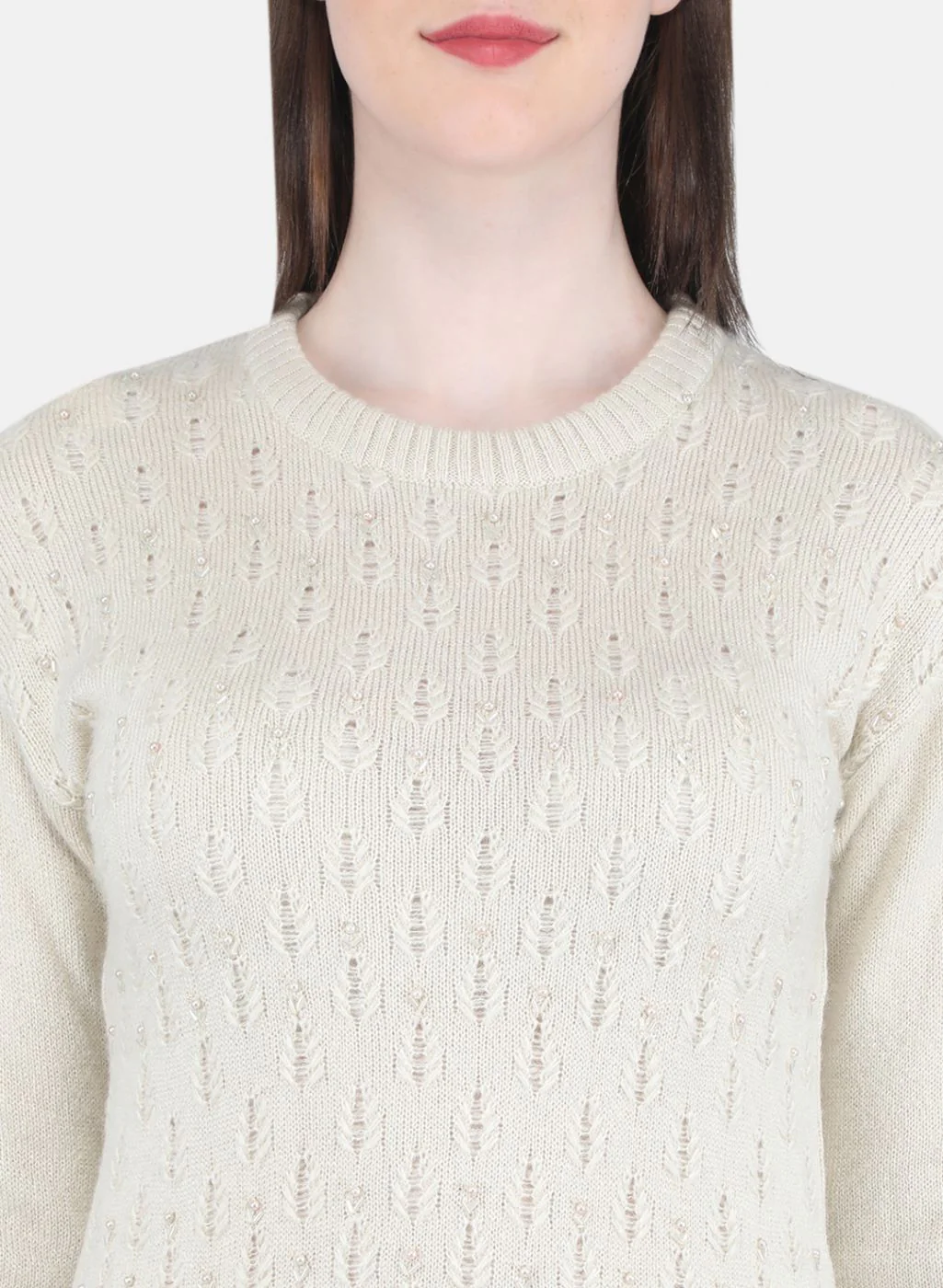 Women Cream Self Design Top - Image 5