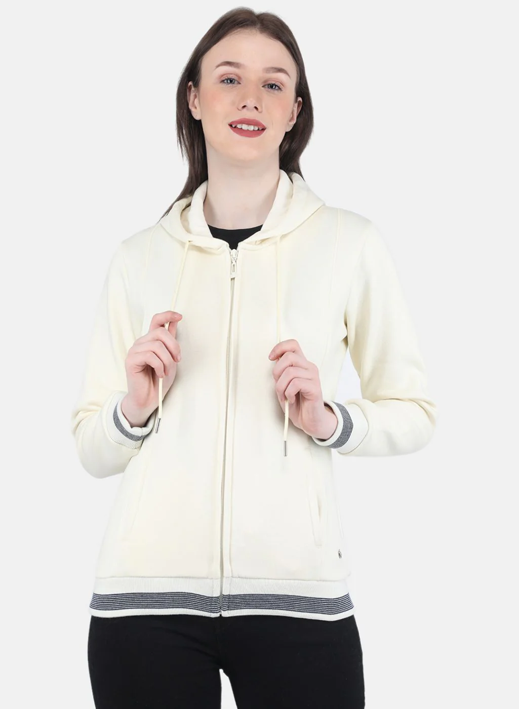 Women Cream Solid Sweatshirt - Image 2