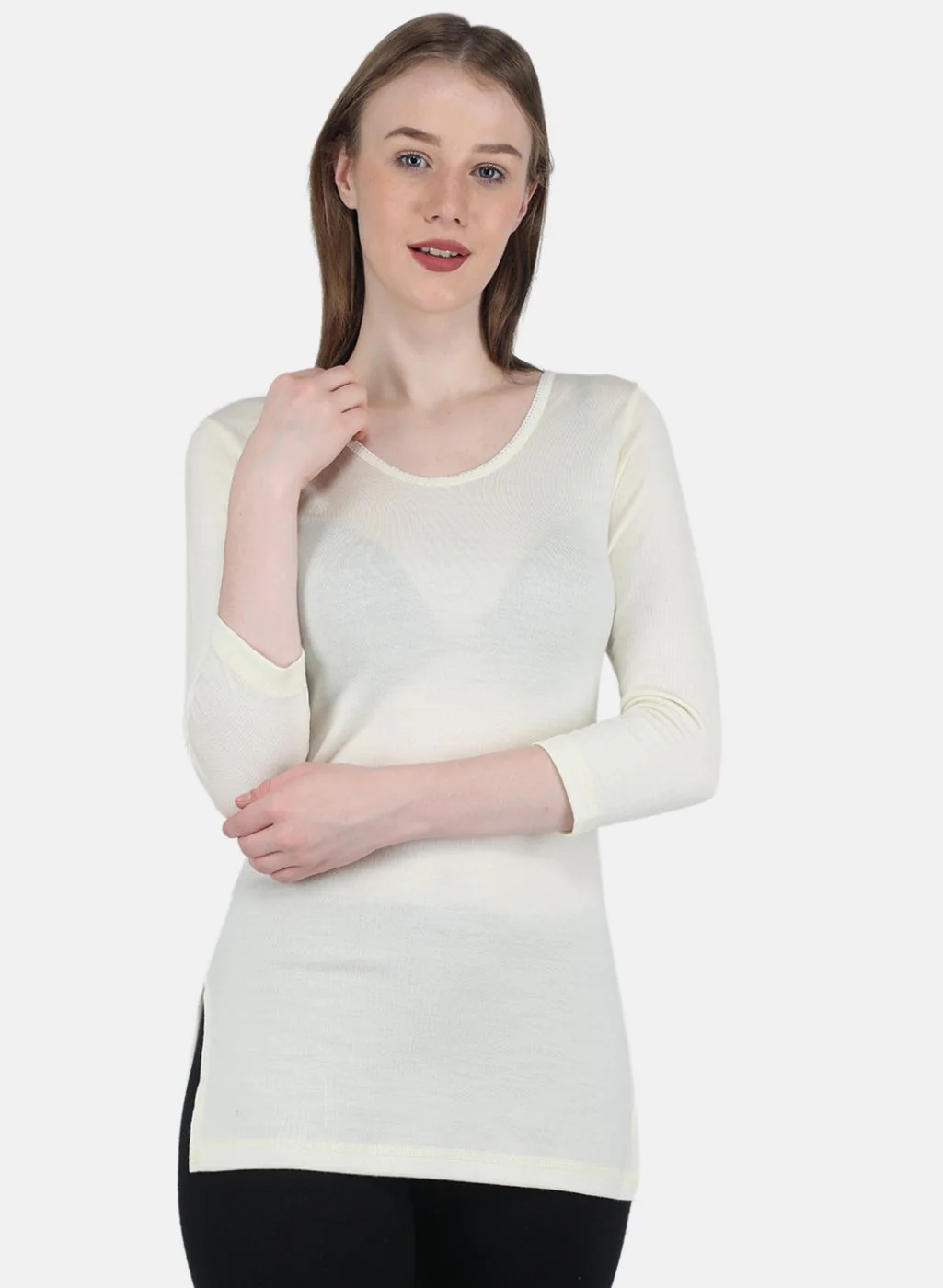 Women Cream Solid Thermal Vest