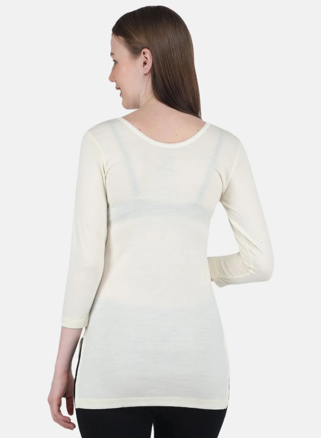 Women Cream Solid Thermal Vest - Image 3