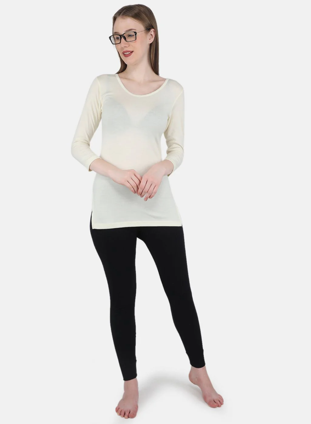 Women Cream Solid Thermal Vest - Image 4