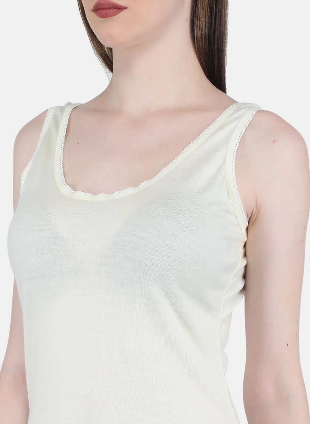 Women Cream Solid Thermal Vest - Image 5