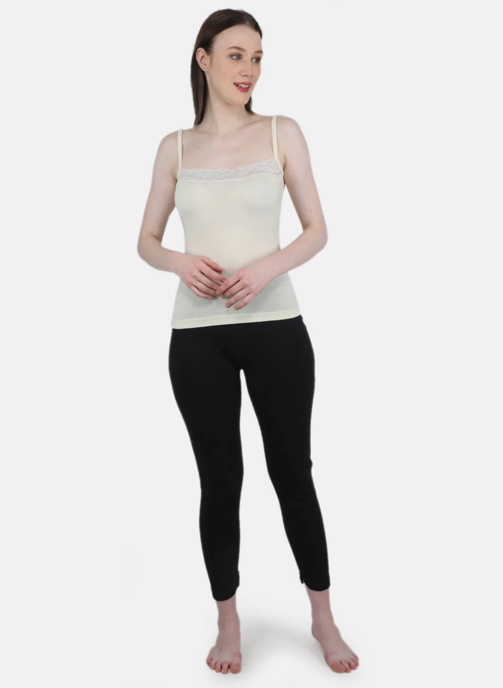 Women Cream Solid Thermal Vest - Image 4