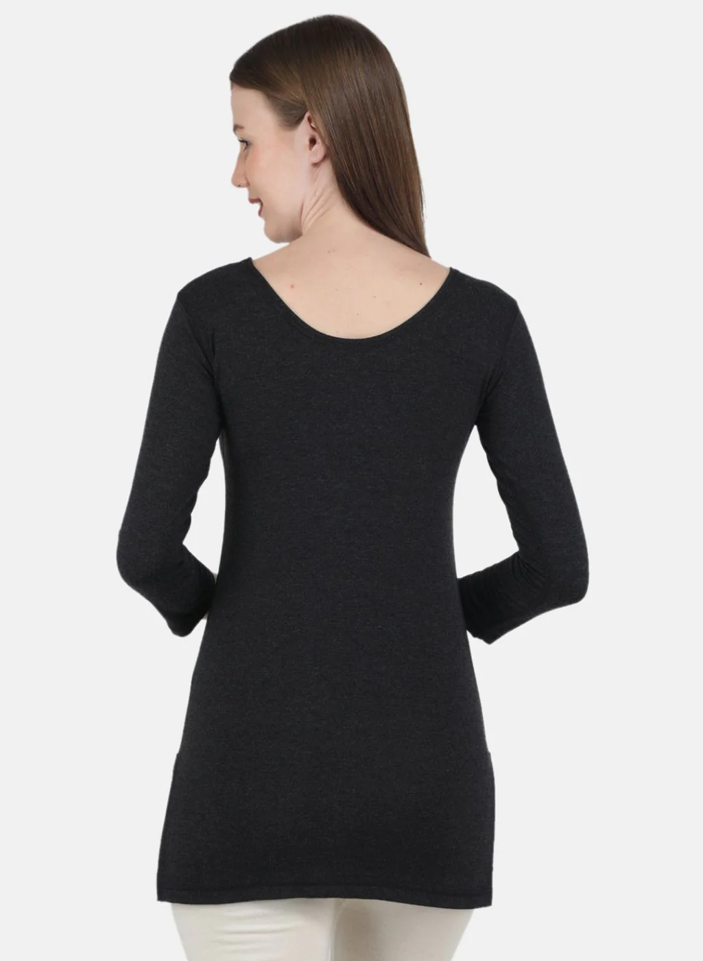 Women Dark Grey Solid Thermal Vest - Image 3
