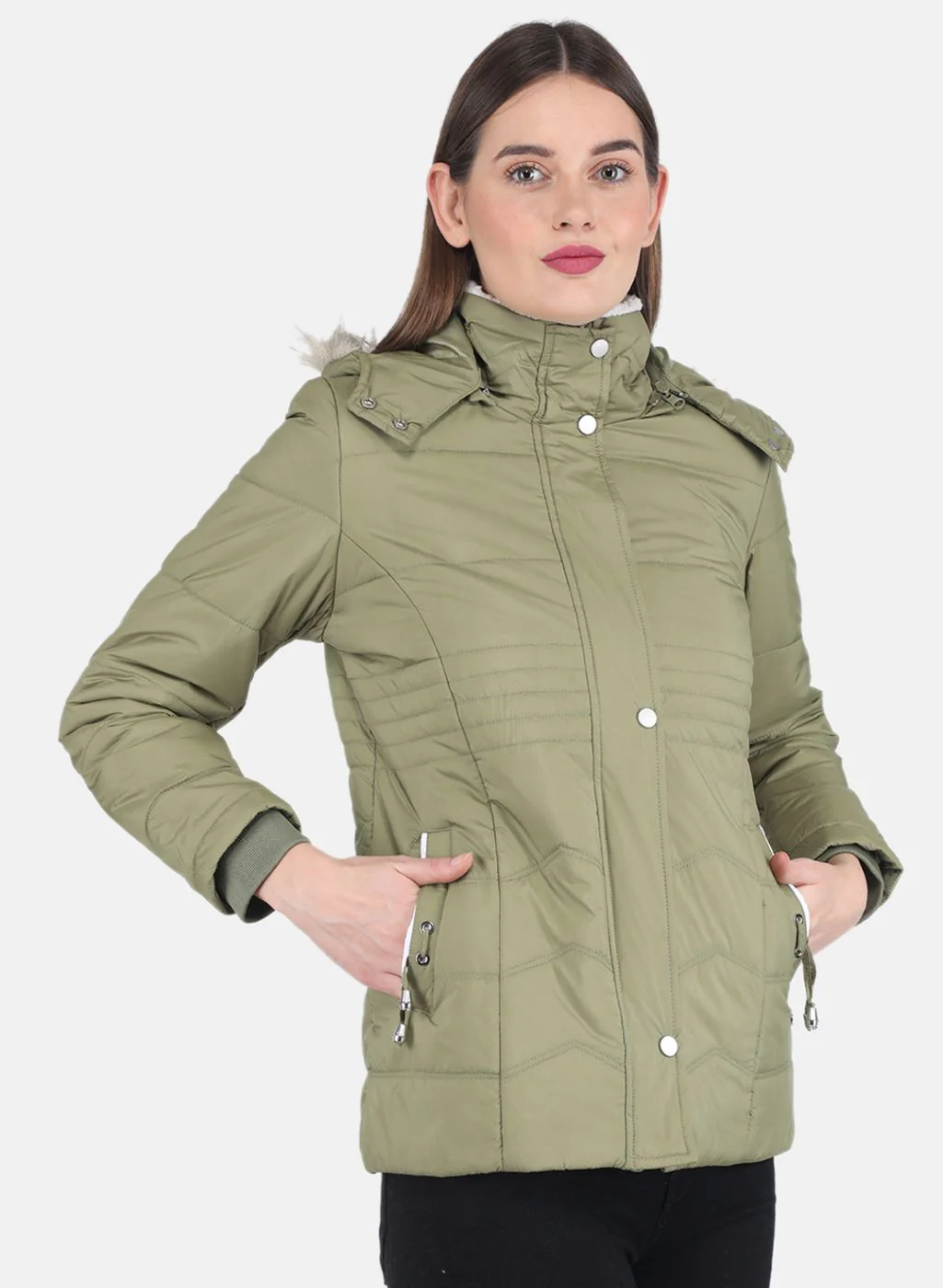 Women Green Parka Jacket - Image 6