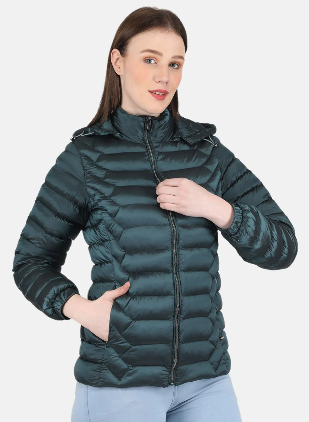 Women Green Puffer Jacket - Image 6