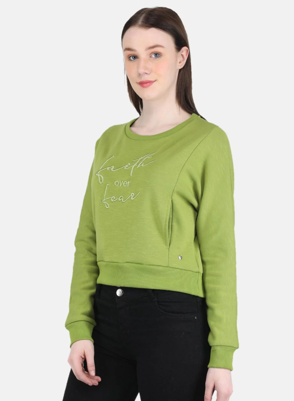 Women Green Embroidered Sweatshirt - Image 2