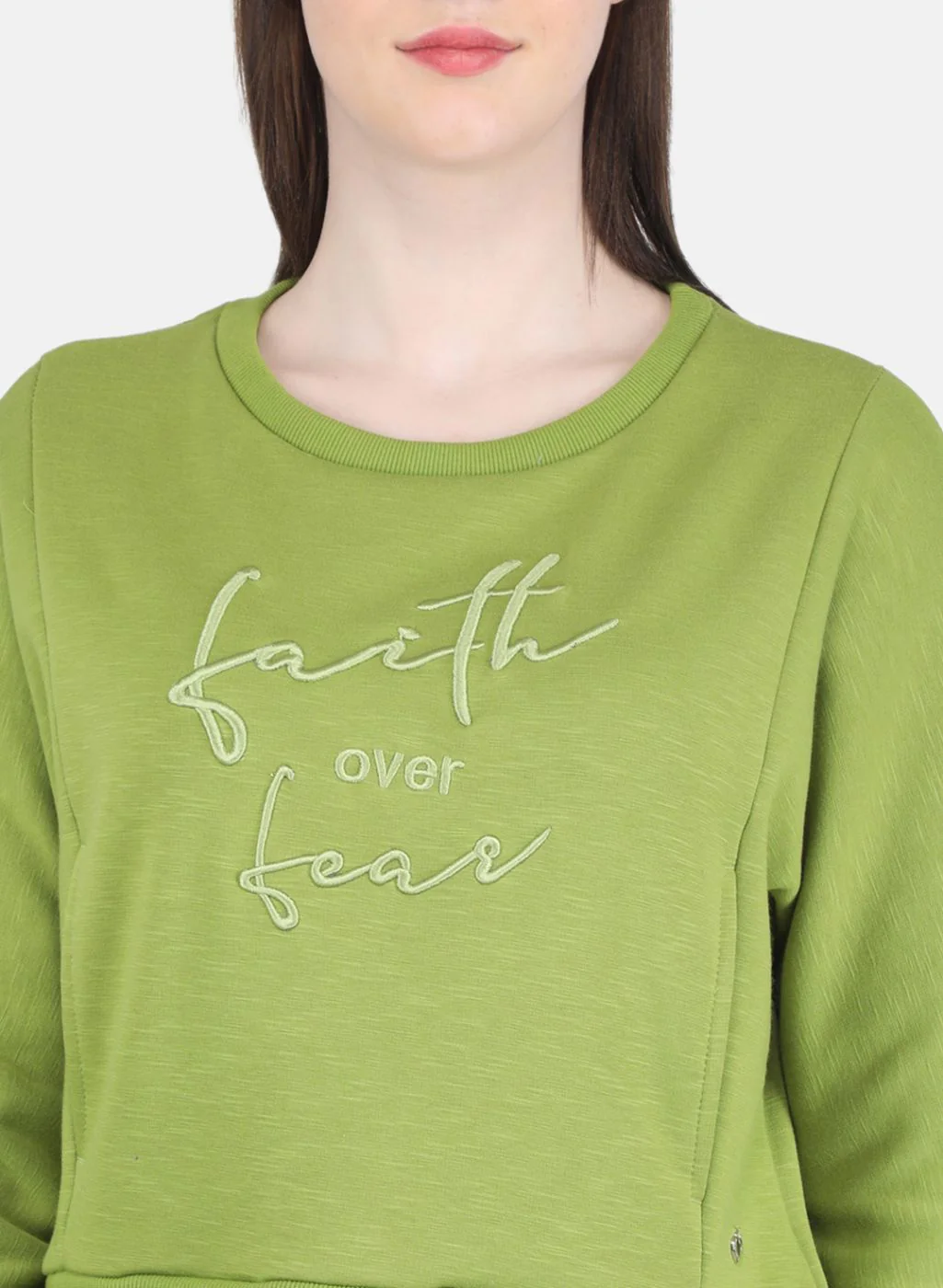 Women Green Embroidered Sweatshirt - Image 5
