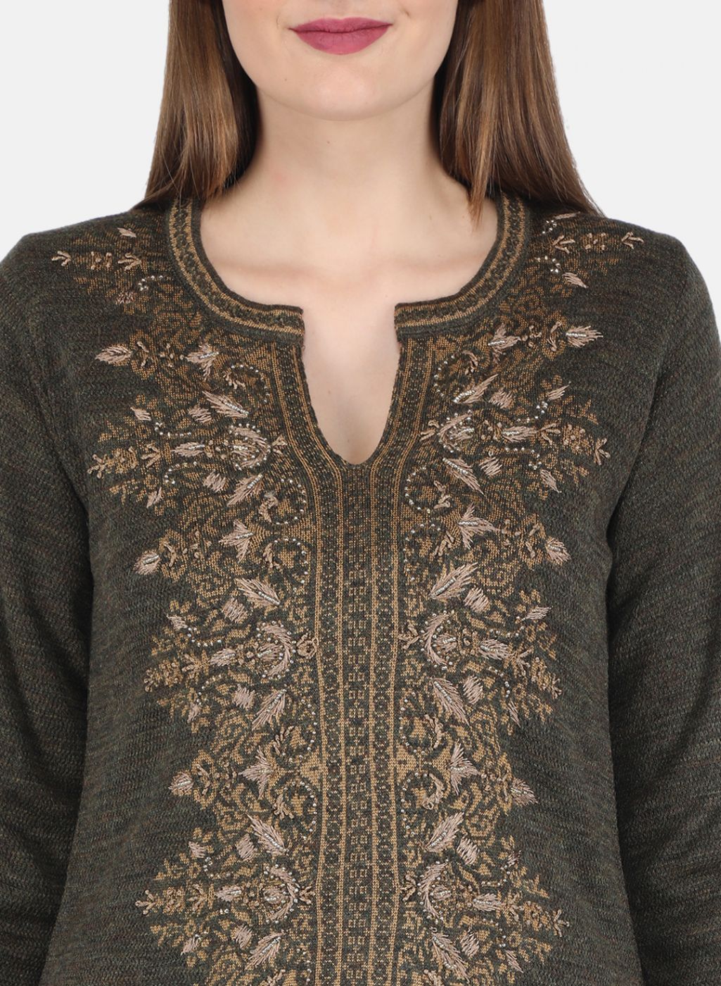 Women Green Kurti+Lower Set for Winter - Image 5