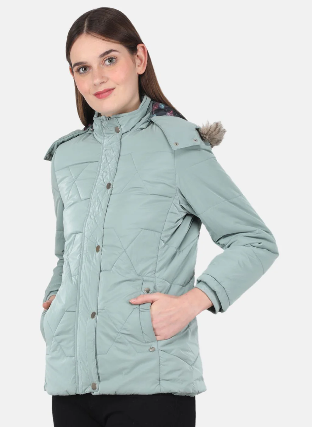 Women Green Printed Jacket - Image 2
