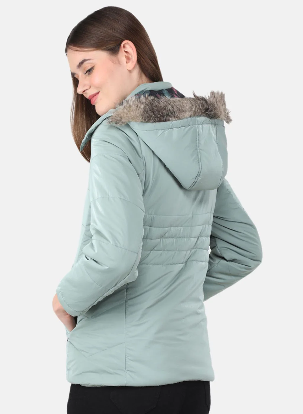 Women Green Printed Jacket - Image 3