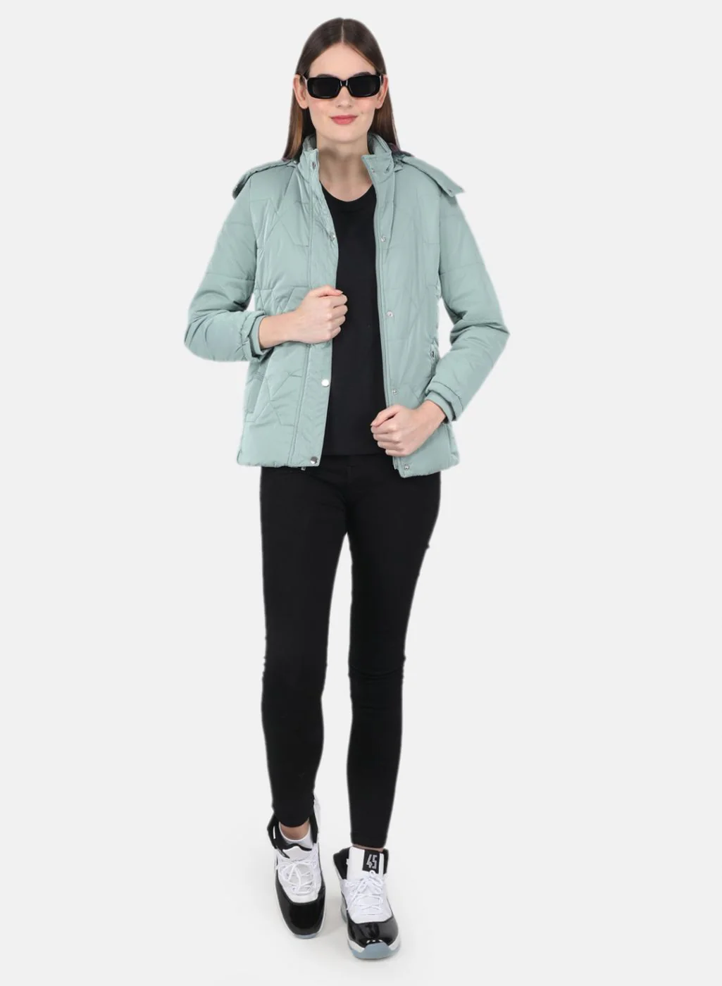 Women Green Printed Jacket - Image 4