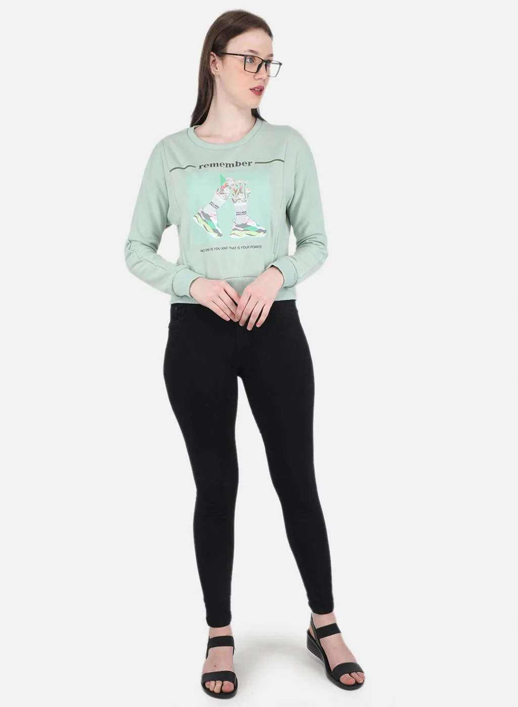 Women Green Printed Sweatshirt - Image 4