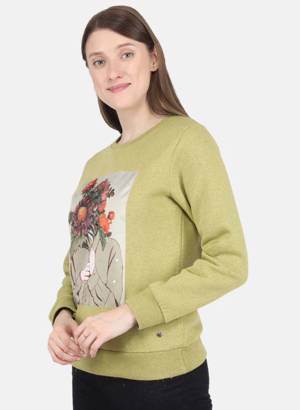 Women Green Printed Sweatshirt - Image 2