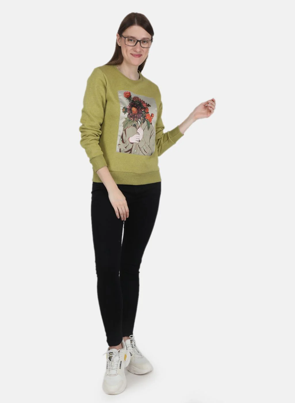 Women Green Printed Sweatshirt - Image 4