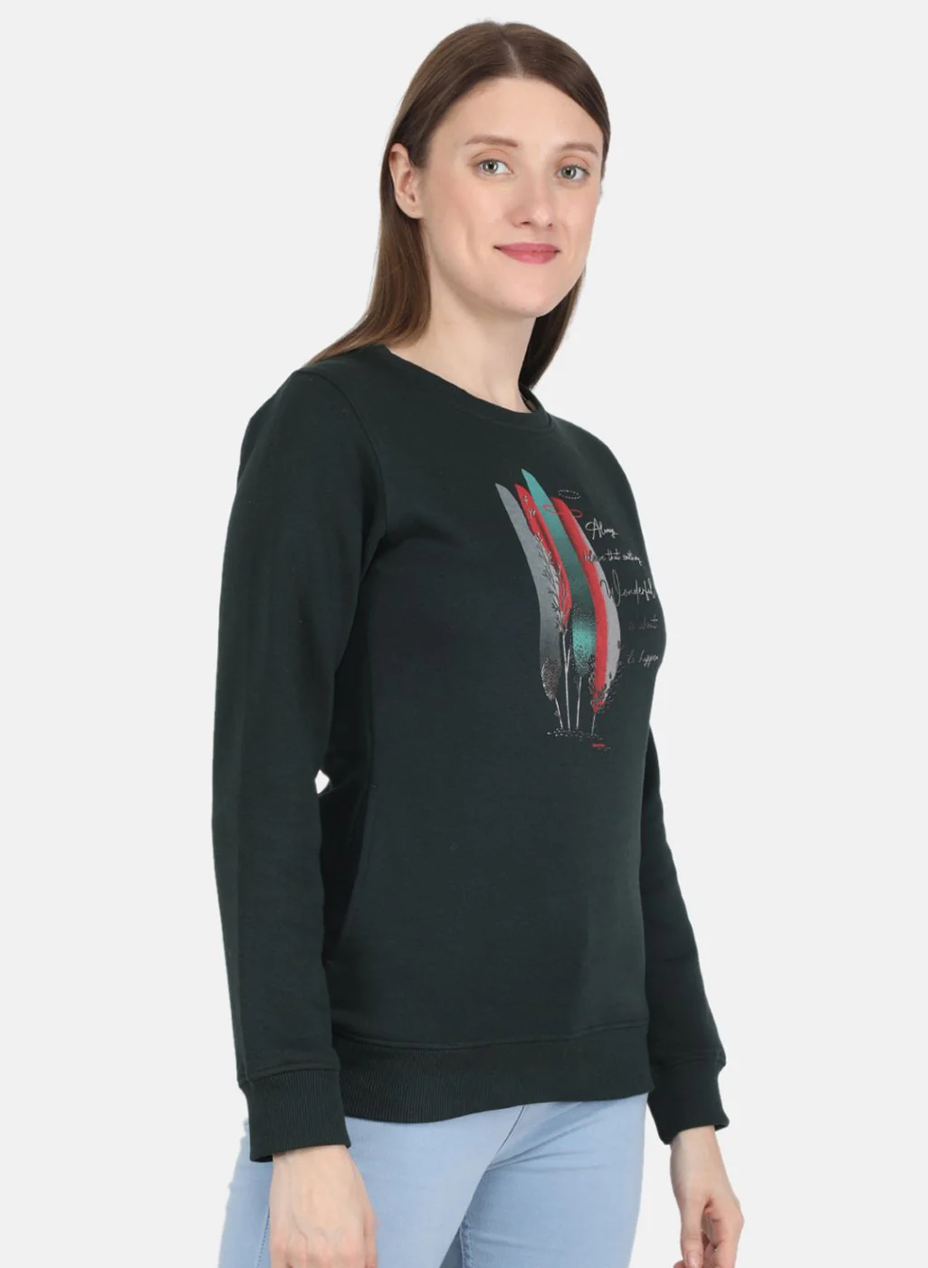 Women Green Printed Sweatshirt - Image 6