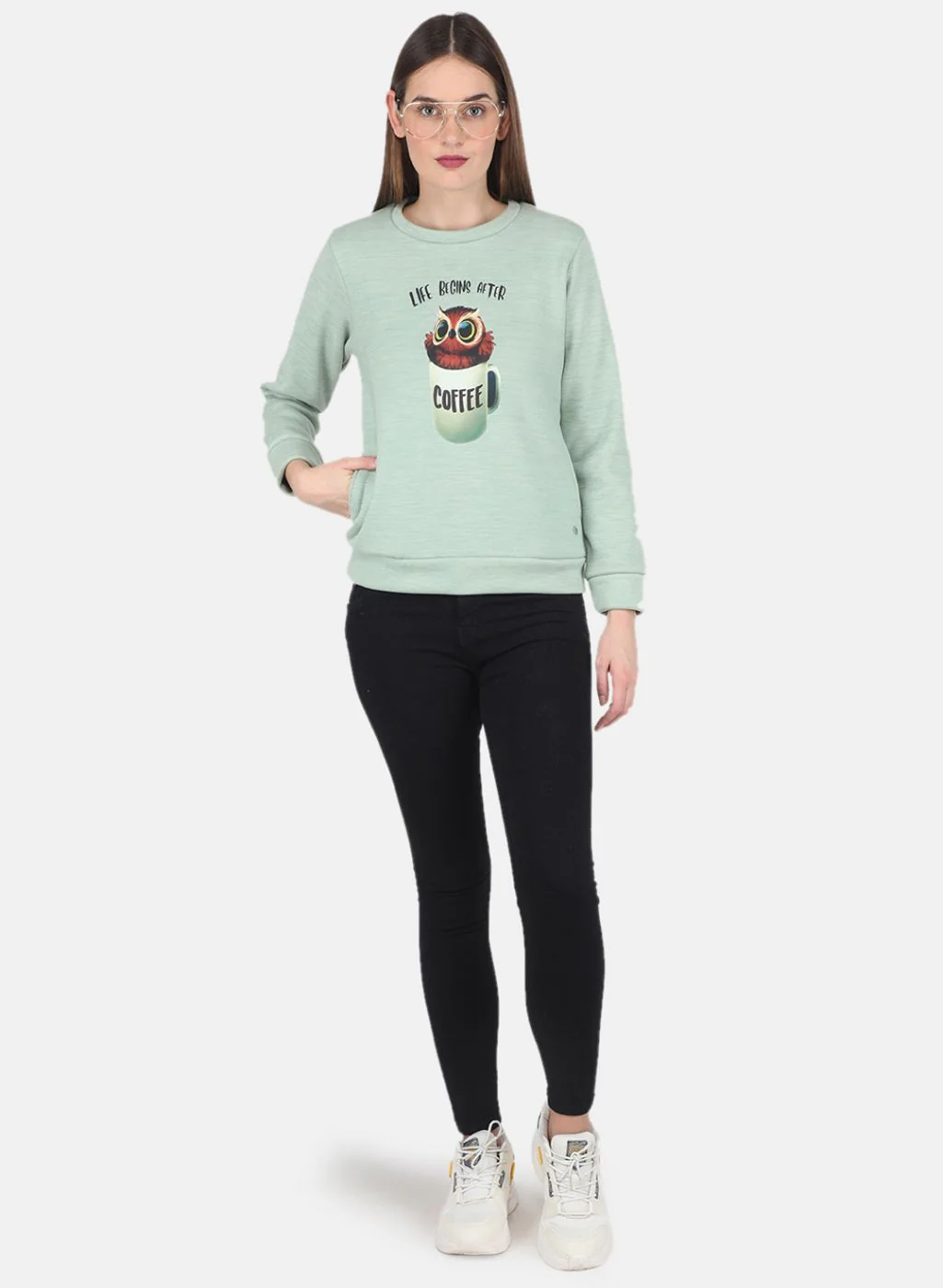 Women Green Printed Sweatshirt - Image 4