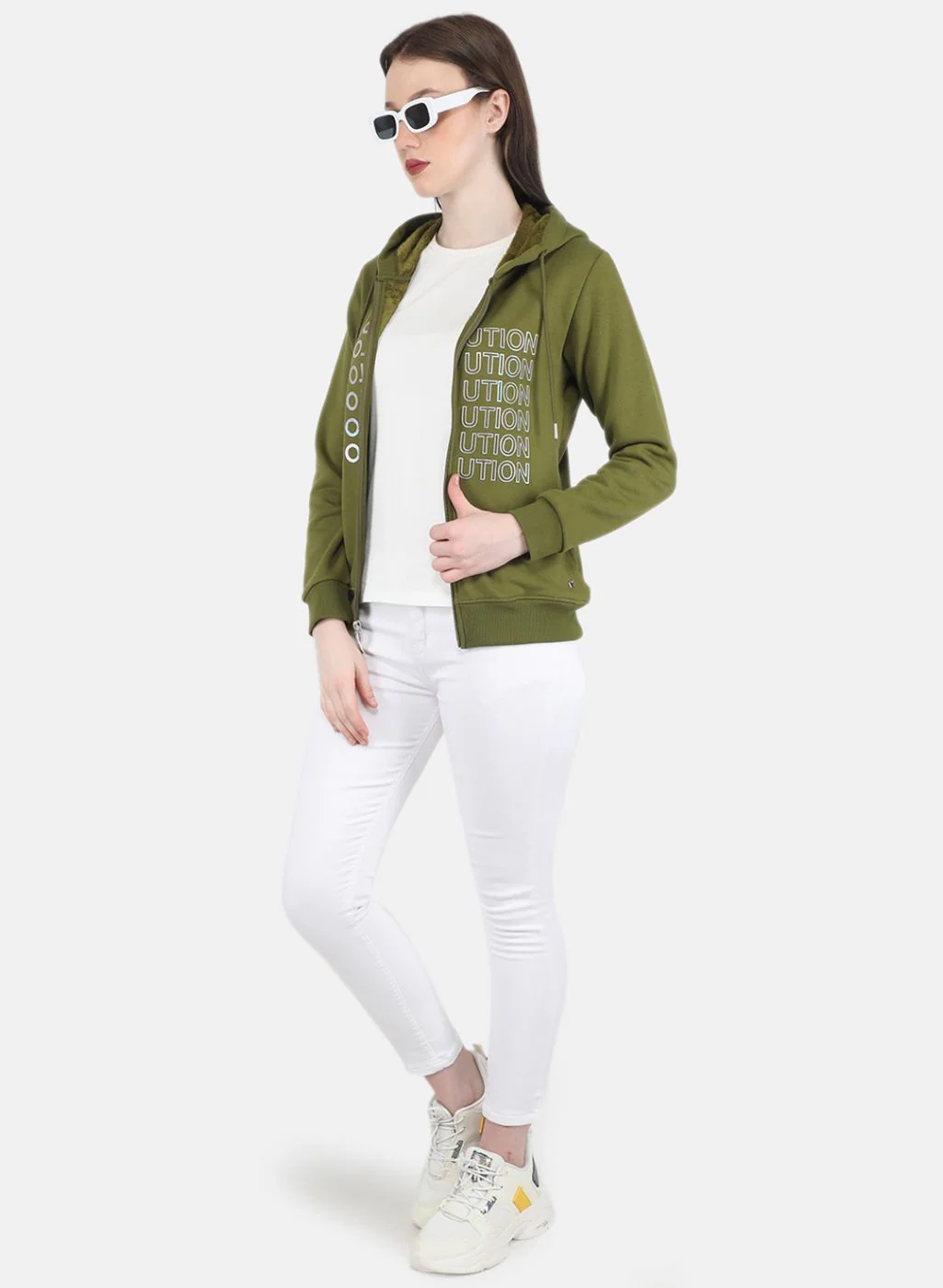 Women Green Printed Sweatshirt - Image 4