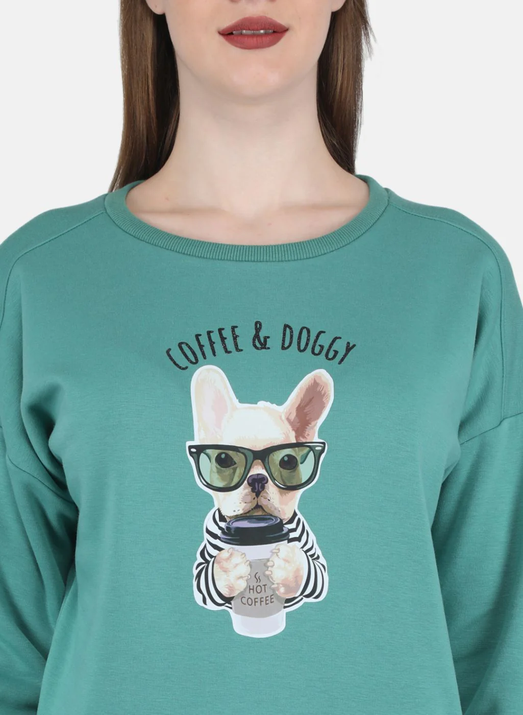 Women Green Printed Sweatshirt - Image 5
