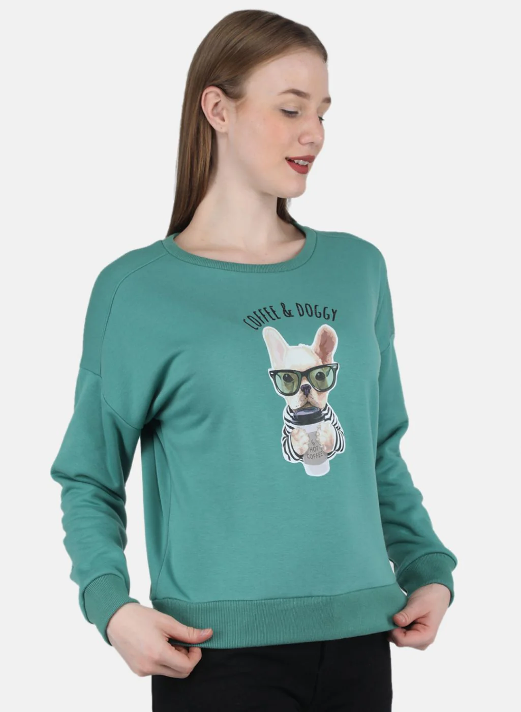 Women Green Printed Sweatshirt - Image 6