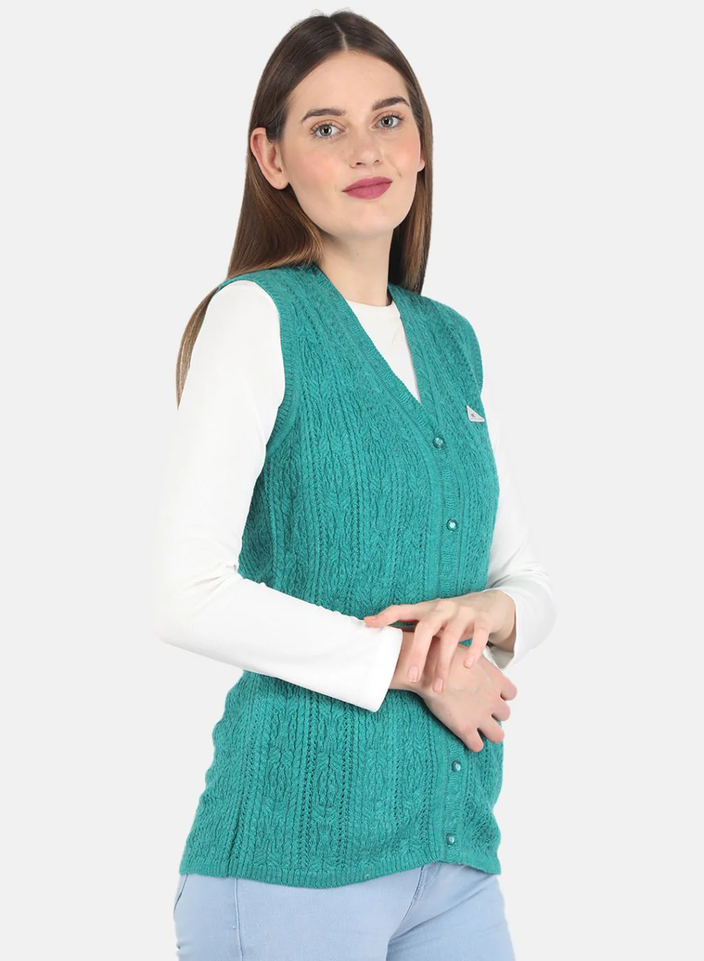 Women Green Self design Cardigan - Image 6