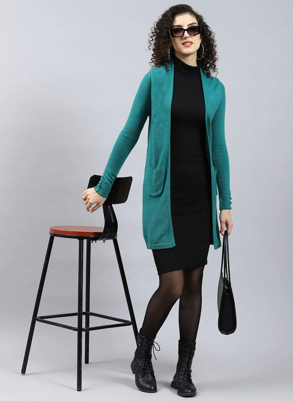 Women Green Self Design Wool blend Cardigan